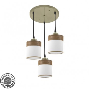 Distribuidor - Lâmpadas Diversas | Lâmpadas Modernas | PLAFON CLOE 3XE27 CUERO/BLANCA-MADERA OSCURA REGX42X42 CM Ref: 175483084